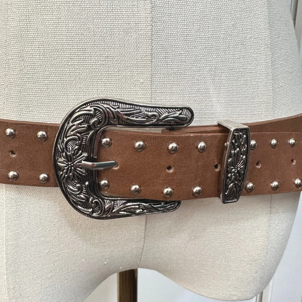 Pair of Y2K Fashion Belts  Pink Transparent Brown Studded Metal Buckle/Tips